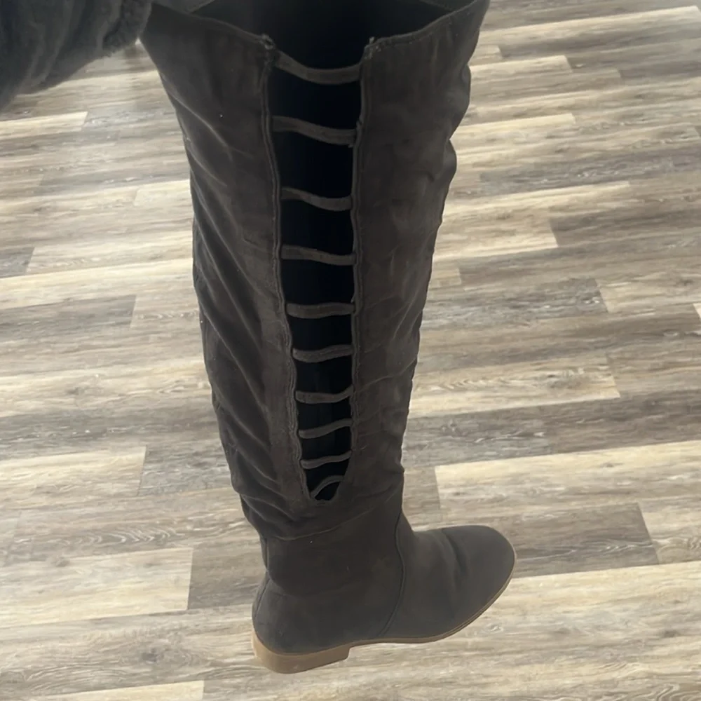 Journee Collection Thigh High cut out gray tall zip up boots size 8 sexy